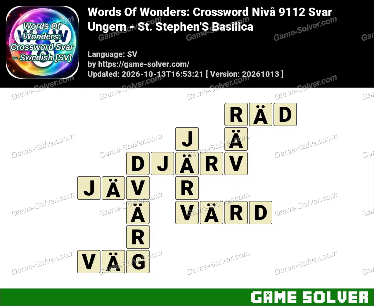 Words Of Wonders: Crossword Nivå 9112 Svar – Ungern – St. Stephen’S Basilica